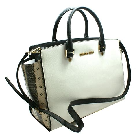 michael kors selma large black white|selma leather satchel.